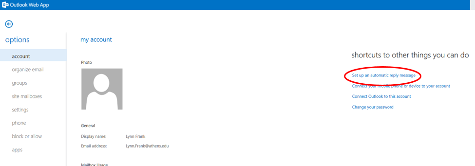 Outlook Web App Automatic Out Of Office Reply Athens State Help